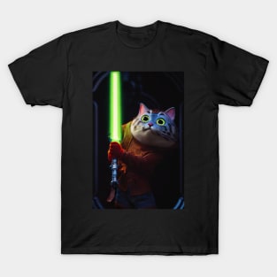 Fun Cat Print ~ AI Art ~ Fantasy Cat ~ Sci-fi Cat ~ Cats with Lightsabers T-Shirt